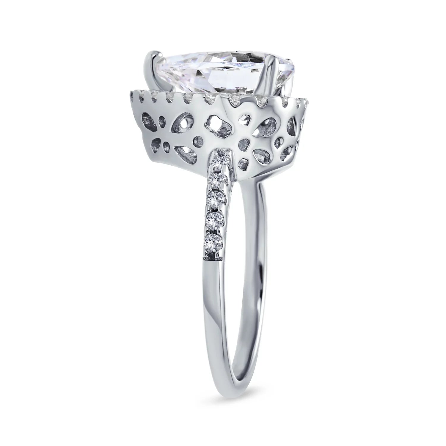 Bling Jewelry Womens 9CT Pear Shaped Halo Solitaire Engagement Ring CZ Pave Band