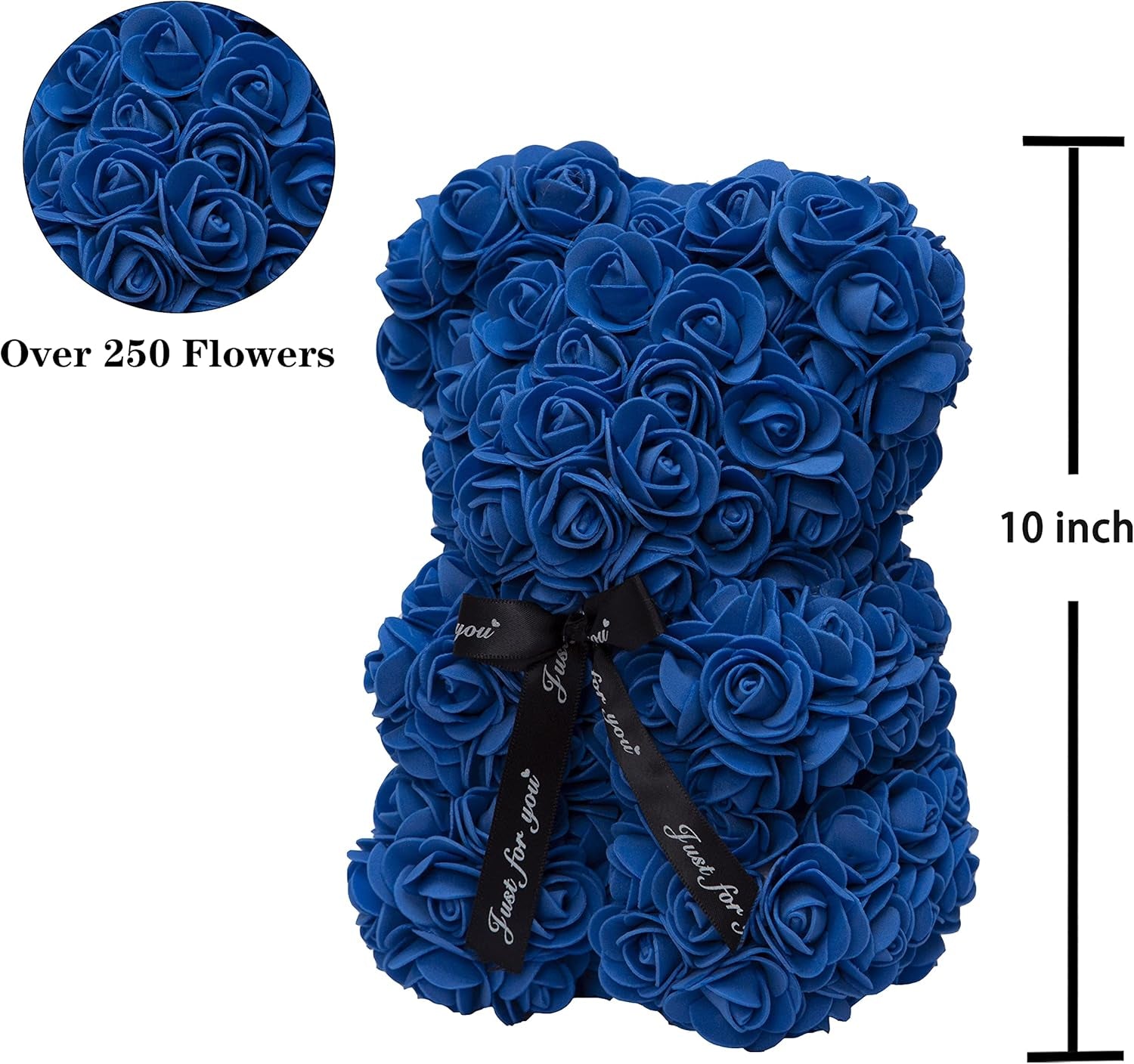 Duhouse Rose Bear Rose Teddy Bear Flower Gift Black Box for Valentines Gifts Anniversary Christmas,Birthdays Bridal Showers -Fully Handmade 10 Inch Flower Bear Clear Gift Box (Royal Blue)