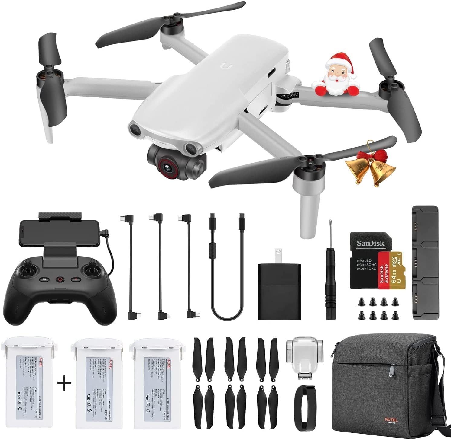 Autel Robotics EVO Nano plus Premium Bundle,249G Mini Professional Drone with 4K RYYB HDR Camera, 50 MP Photos, 1/1.28" CMOS, No Geo-Fencing, EVO Nano+ Extra 64G SD Fly More Combo (White)